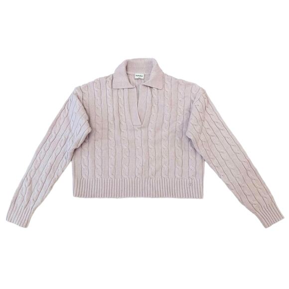 Aritzia Sunday Best Pink Cable Knit V-Neck Collar Lottie Sweater NWOT - Picture 2 of 10